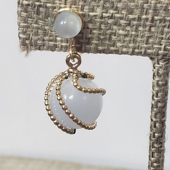 SCREW-BACK Caged Resin Pearl Earrings - Picture 3 of 6